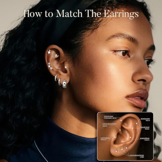 Detalle de Roheafer 7 Paar Ohrringe-Set für Damen mit 14K vergoldeten Creolen & Ohrsteckern (hypoallergen, chirurgischer Stahl)