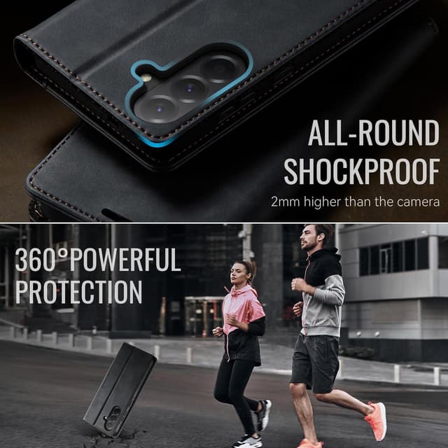 Detalle 2 de Lonjanfon Coque Samsung Galaxy A36 5G cuir PU premium avec blocage RFID, porte-cartes et support magnétique – Noir