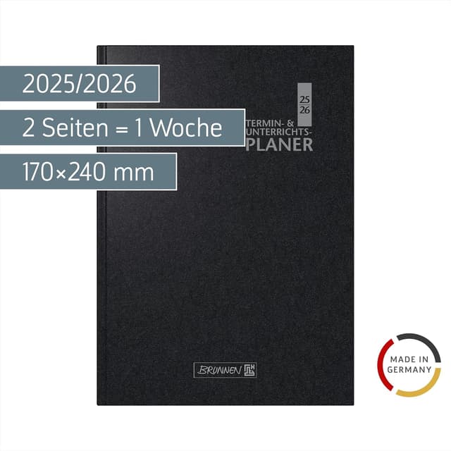 Detalle 2 de BRUNNEN Termin- & Unterrichtsplaner 2025/2026 (A5, schwarz) – Wochenplanung auf 2 Seiten