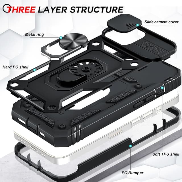 Detalle de LeYi Coque iPhone 13 6,1" (compatible 13 / 13 Pro) + 2 verres trempés + anneau support noir