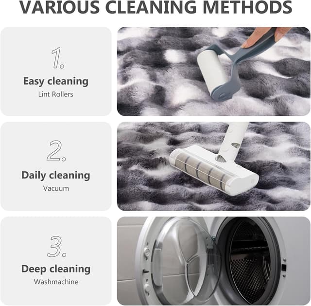 Detalle de Vamcheer Tapis salon gris à poils longs bubble tie-dye 200x290 – antidérapant, lavable en machine