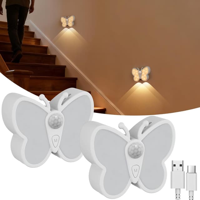 Detalle de Coollamp 2Pack Motion Sensor Night Lights (USB-C rechargeable, magnetic stick-on, 3 modes)