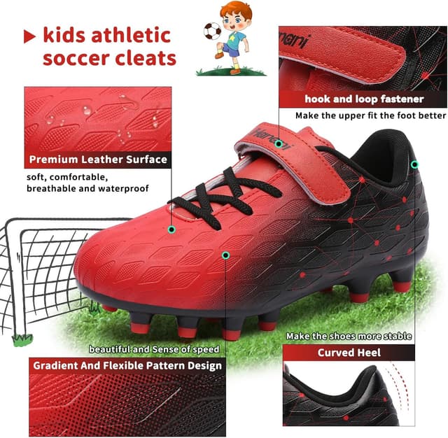 Detalle de Kids FG/AG Football Boots – Boys and Girls Synthetic Trainers with Hook-and-Loop Closure