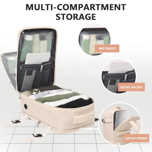 Detalle de KIRFEIHT Mochila de cabina 40x30x20 cm (24L) con puerto USB para viaje y negocios