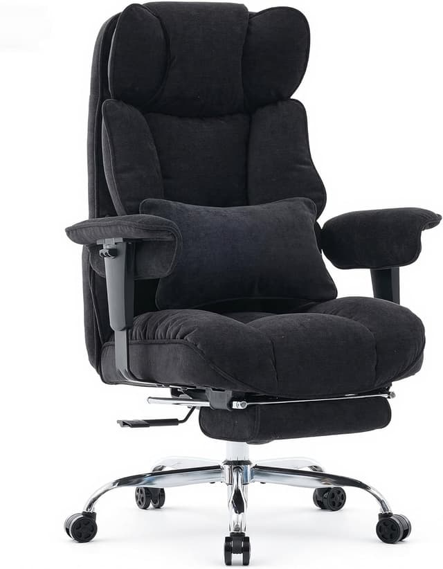 Detalle de Efomao Big and Tall Office Chair (200kg) with Footrest – heavy duty executive desk chair in black