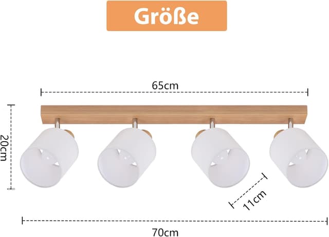 Thumbnail 6 de Glitzerlife Deckenstrahler 4-flammig mit Holzsockel, Stoffschirm und schwenkbaren Köpfen (E14, max. 25 W)