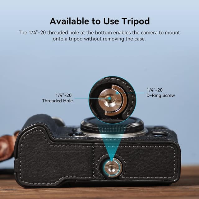 Detalle de SMALLRIG X-T5 Half Case 3927 aus braunem Leder mit Handschlaufe und Auslöser für Fujifilm X-T5