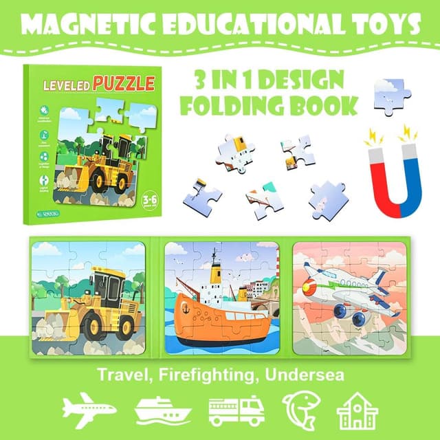 Detalle de Aolso Puzzle Magnetici Montessori Giochi per Bambini 3-7 Anni (animali e temi di traffico), da viaggio