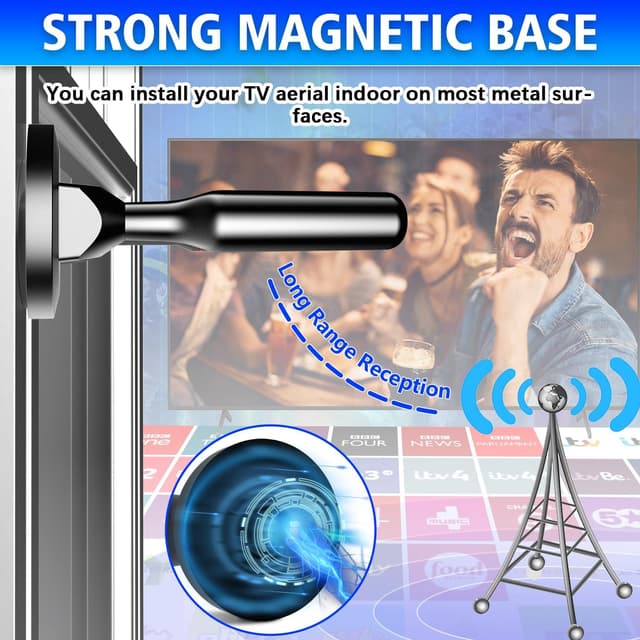 Detalle 2 de Indoor TV Aerial for Freeview (Long Range 360°) with Magnetic Base and 5m Coax Cable