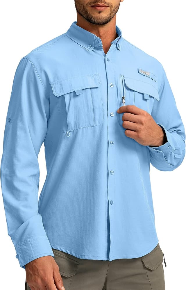 Detalle 2 de Men’s Sun Protection Fishing Shirts UPF 50+ Long Sleeve Travel Work Shirt with Zipper Pockets
