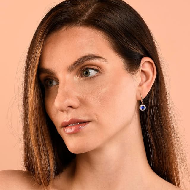 Detalle de Zavana boucles d’oreilles pendantes « halo » argent ou or, pierres bleues et zircons blancs