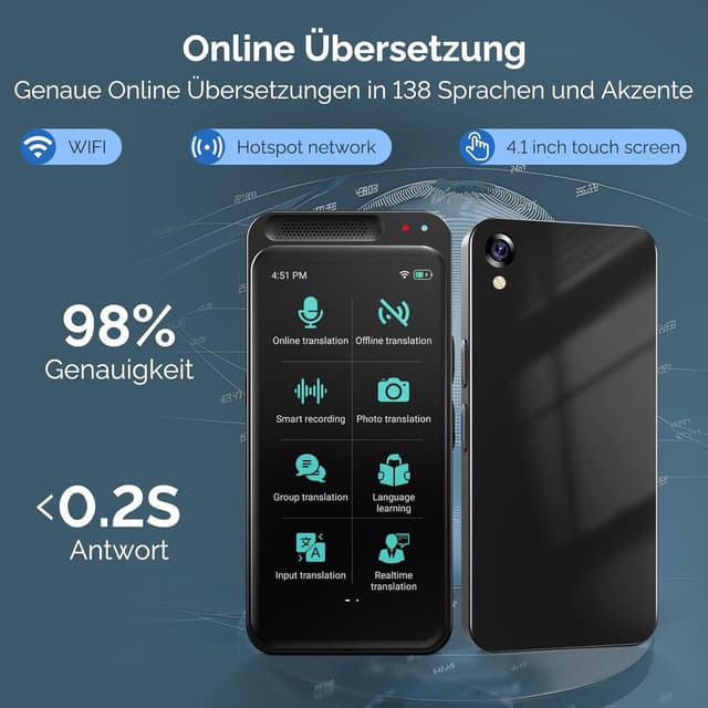 Detalle de MoStrive Z6S Sprachübersetzer: Offline & Online-Übersetzung, Foto-Übersetzung und 150 Sprachen