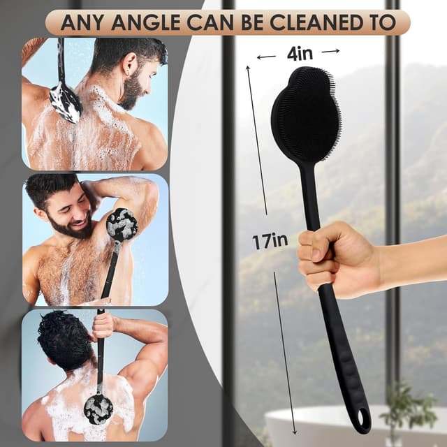 Detalle de Row&Keep Silikon Rücken‑Schrubber für die Dusche mit langem Griff (Carbon black)