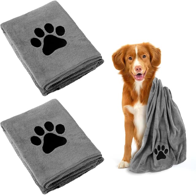 Detalle de Hundehandtuch (2er-Set) Extra saugfähig & schnell trocknend, 75 x 35 cm – Grau, Mikrofaser