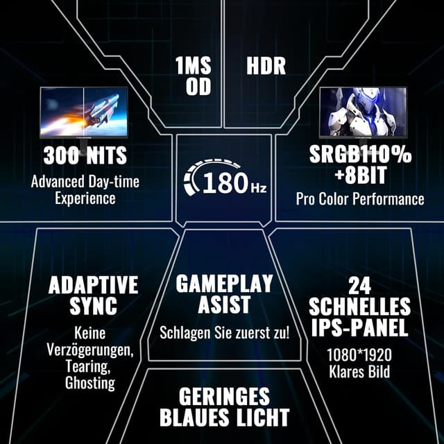 Detalle de Minifire Gaming Monitor 24 Zoll MFG24F4L (Full HD, 180 Hz, 1 ms, FreeSync, HDR 10)