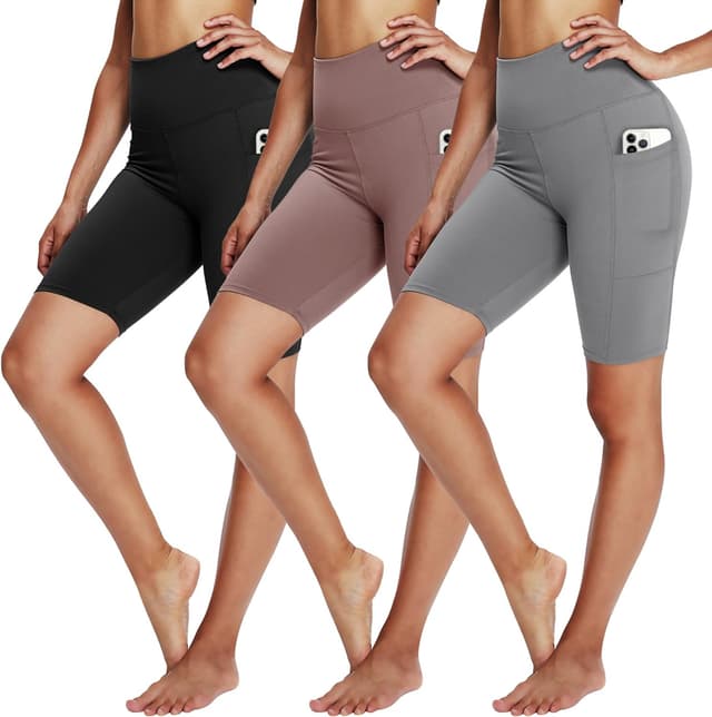 Detalle de Yolix 3-Pack Women’s 8" Biker Shorts with High Waist Tummy Control (Black)