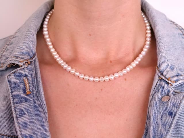 Detalle de BERGERLIN Echte Perlenkette aus Süßwasserperlen mit Verschluss aus 925 Sterling Silber und Echtheitszertifizierung