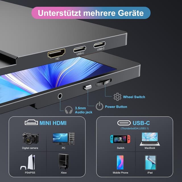 Detalle 2 de CUIUIC Portable Gaming Monitor 18,5 Zoll