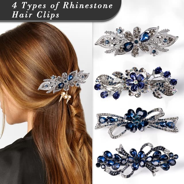 Detalle de Dalababa Haarspange Blume Vintage Blau mit Strass, Clip für Damen, Frauen & Mädchen