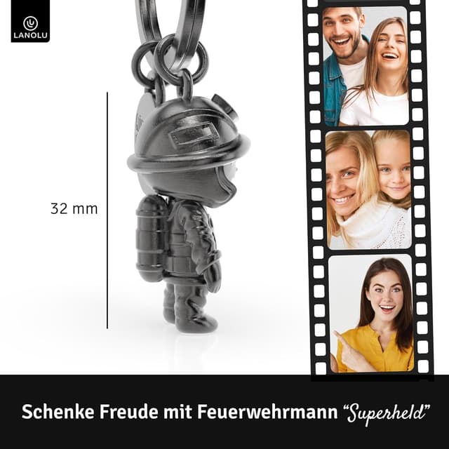 Detalle de LANOLU Portachiavi pompiere in metallo con incisione su entrambi i lati