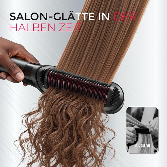 Detalle 2 de TYMO Haarglätterbürste FLIPRO 2-in-1: Glätten & Locken mit Ionen-/Keratin-Glättbürste