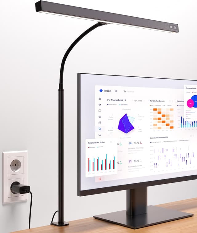Detalle de RIXGLEAM LED-Schreibtischlampe dimmbar, klemmbar mit 45°-Streuwinkel und Schwanenhals für Homeoffice