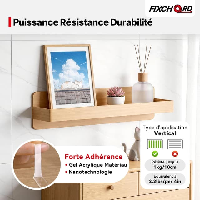 Detalle de Ruban adhésif double face FIXCHORD extra fort, acrylique imperméable et transparent (amovible) pour murs, moquettes et tapis