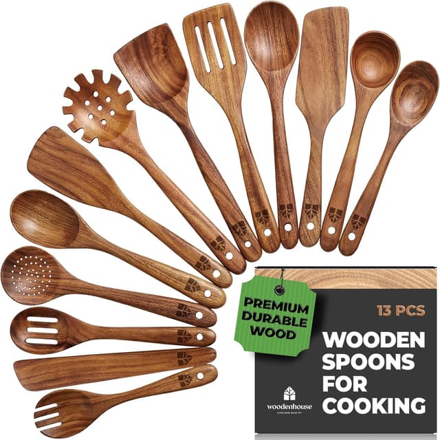 Thumbnail 6 de Teak Wood 10 Pc Cooking Spoon Set 🥄