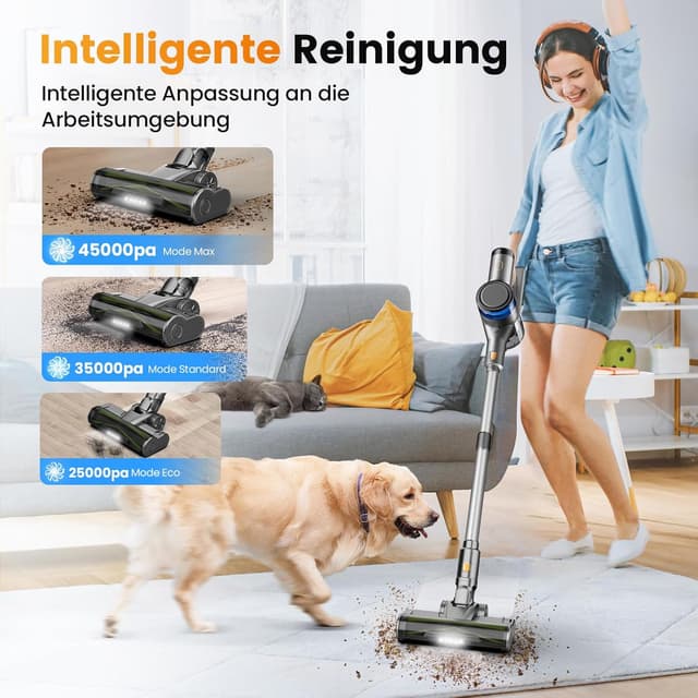 Detalle de Aspirateur balai sans fil 400 W 45 kPa : autonomie 55 min, écran LED et batterie amovible