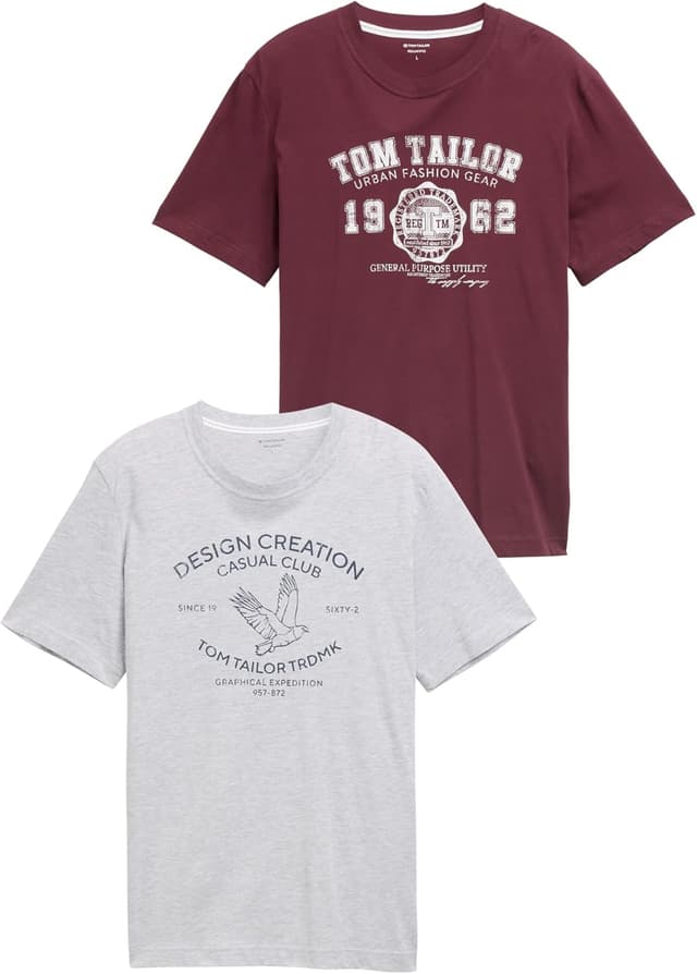 Detalle 2 de TOM TAILOR 1048076 T-Shirt da uomo in cotone (confezione da 2)