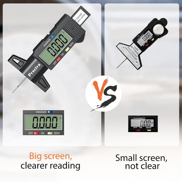 Detalle de Preciva Reifen-Profilmessgerät Profiltiefenmesser 0–25 mm mit LCD-Display und Ersatzbatterie