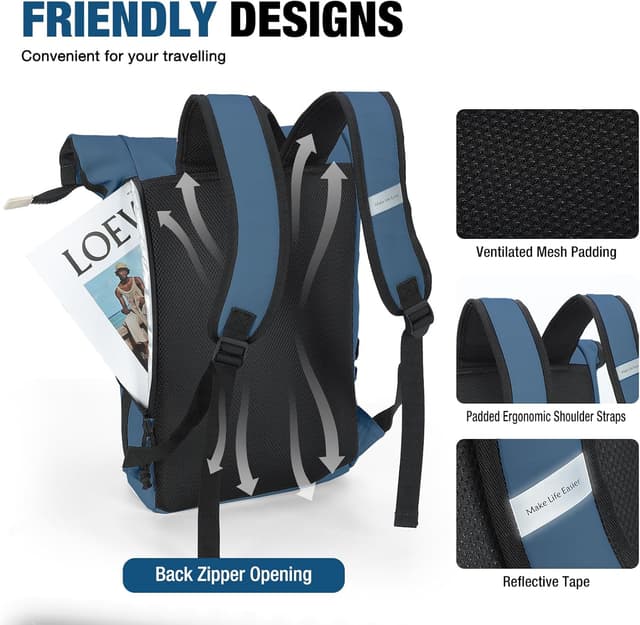 Detalle 2 de Lekeinchi Rolltop Backpack (Blue) with 17-inch laptop compartment