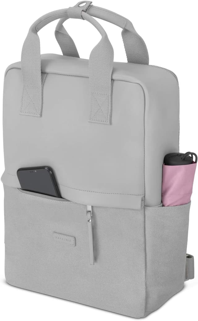 Detalle 2 de Zaino da giorno Expatrié Mila in cotone e vegan leather con tasca PC fino a 15 pollici, 12 litri