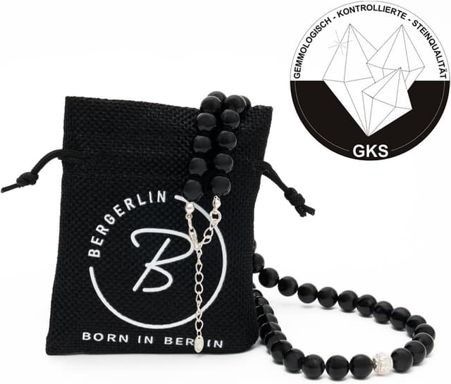 Detalle 2 de BERGERLIN Echte Naturstein Perlenkette mit Turmalin, 925 Sterling Silberperle & Echtheitszertifikat