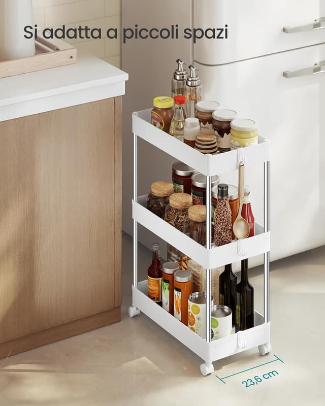 Detalle 1 de SONGMICS KSC009W01 Carrello portaoggetti 3 livelli 60,6 cm