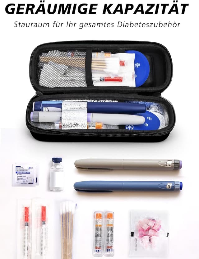 Detalle de YOUSHARES Insulin Pen Tasche mit 2 TSA-Kühlakkus (schwarz) – kleine Kühlbox für Spritzen & GLP-1-Zubehör