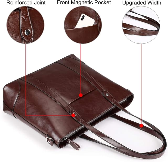 Detalle de S-ZONE Borsa Tote in pelle da donna con tracolla per laptop fino a 15,6