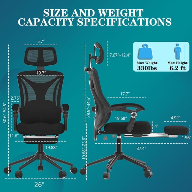 Thumbnail 1 de Ergonomic Office Chair with Footrest 350lbs capacity 💺