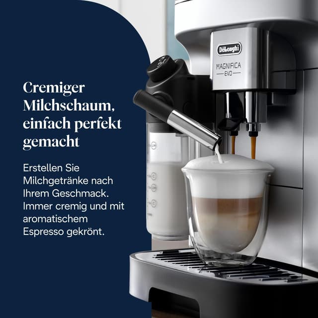 Detalle de De’Longhi Magnifica Evo ECAM292.81.SB – Kaffeevollautomat mit One-Touch-Getränken, Cappuccino & Espresso