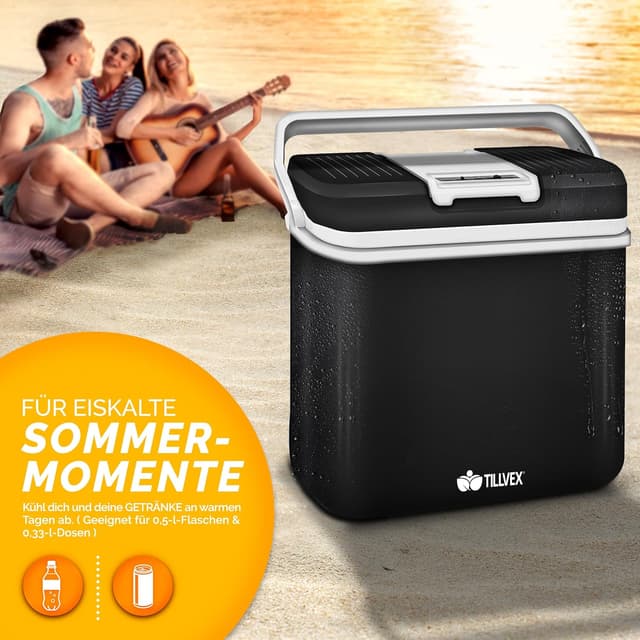 Detalle 2 de tillvex Kühlbox elektrisch 24L – Mini-Kühlschrank 230 V & 12 V (kühlt & wärmt), ECO-Modus