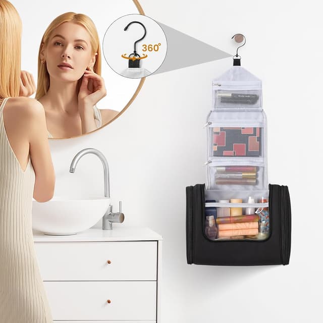 Detalle 2 de Voniobuy Kulturbeutel mit drehbarem Haken – große, wasserdichte 4-in-1 Waschtasche zum Aufhängen