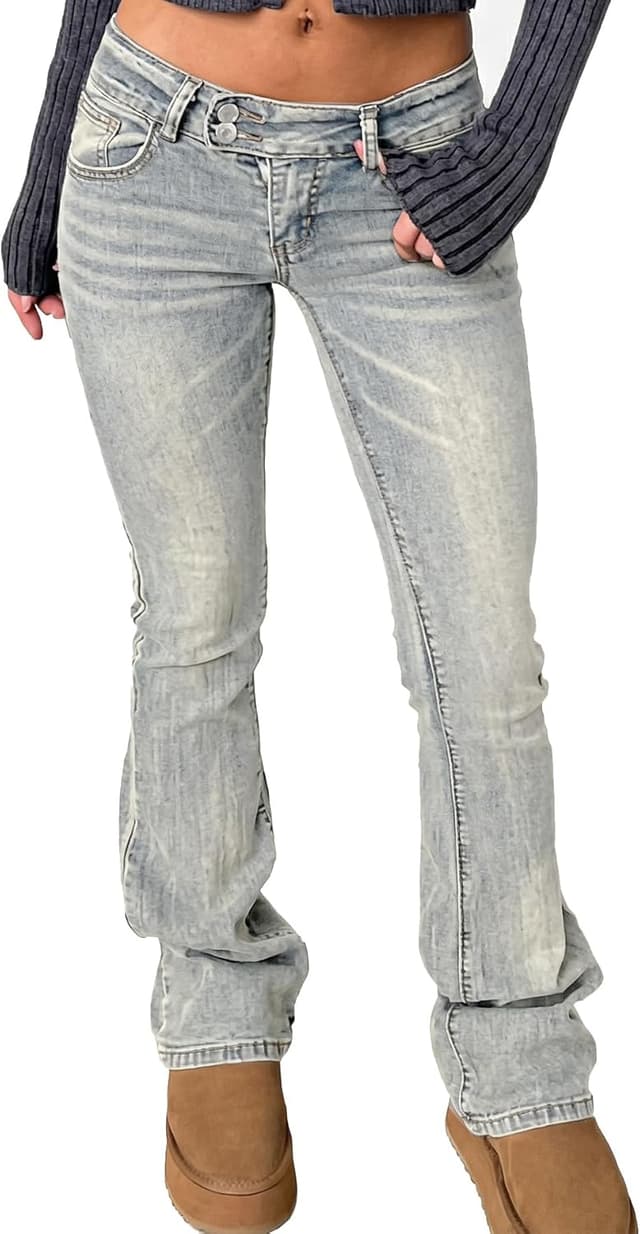 Detalle de Justalwart Women’s Stretch Low Rise Double Button Elastic Skinny Vintage Flare Jeans