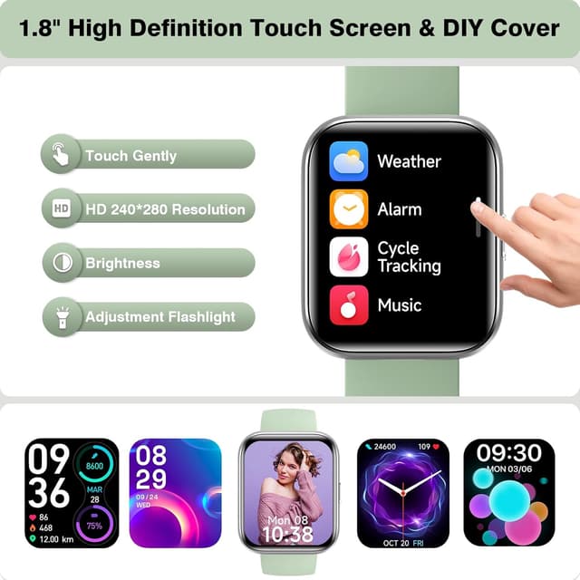 Detalle de aeac Smart Watch for Men & Women (1.8" HD Touch Screen) with Voice Calls, Alexa, Heart Rate, SpO2 & IP68