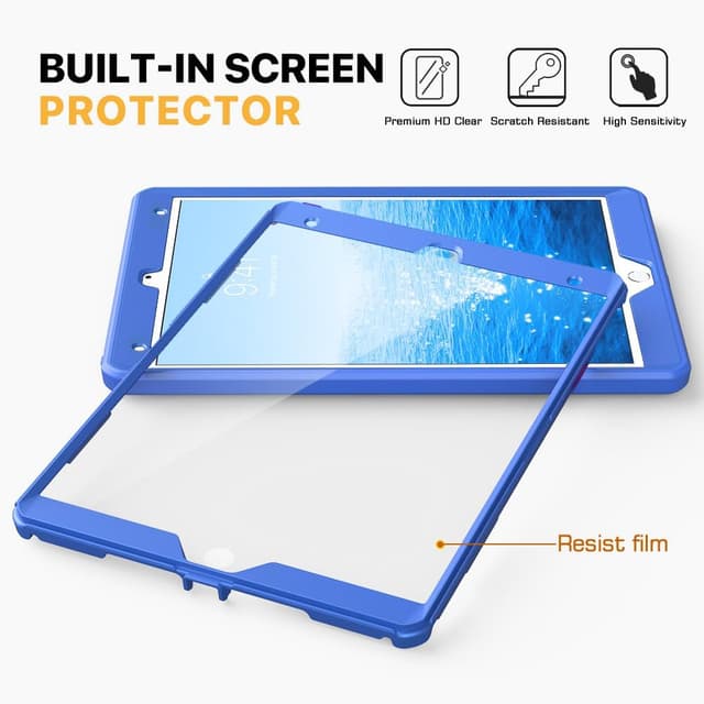 Detalle de MoKo Stoßfeste Schutzhülle für iPad 7/8/9 (10,2 Zoll) inkl. Displayschutz & Ständer – Blaue Welle