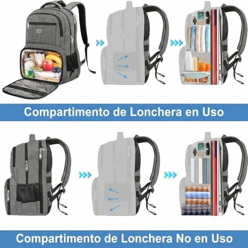Detalle de MATEIN Mochila portátil 17 pulgadas impermeable con compartimento térmico y puerto USB (gris)