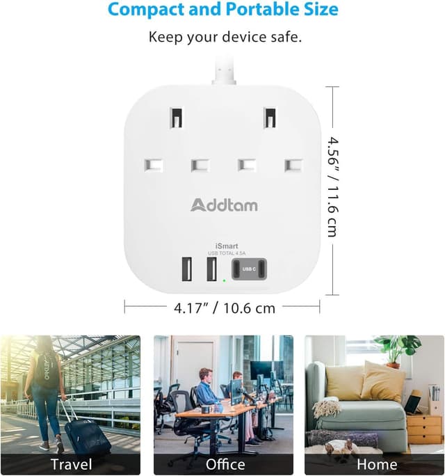 Detalle de Extension Lead 4‑Port USB-C and USB-A 1.6m 🪫