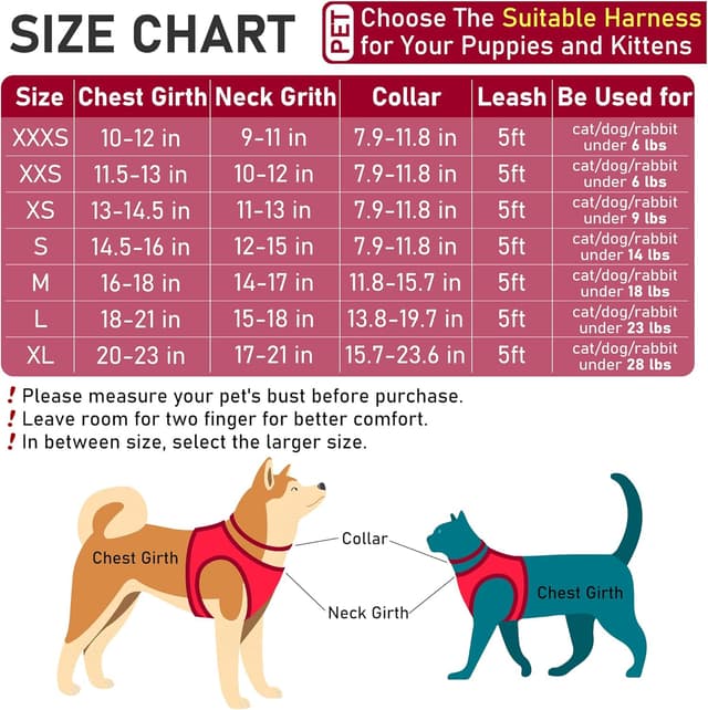 Detalle de GAMUDA Small Dog Harness Collar and Leash Set (Red, S) – step-in no-choke mesh vest with reflective trim