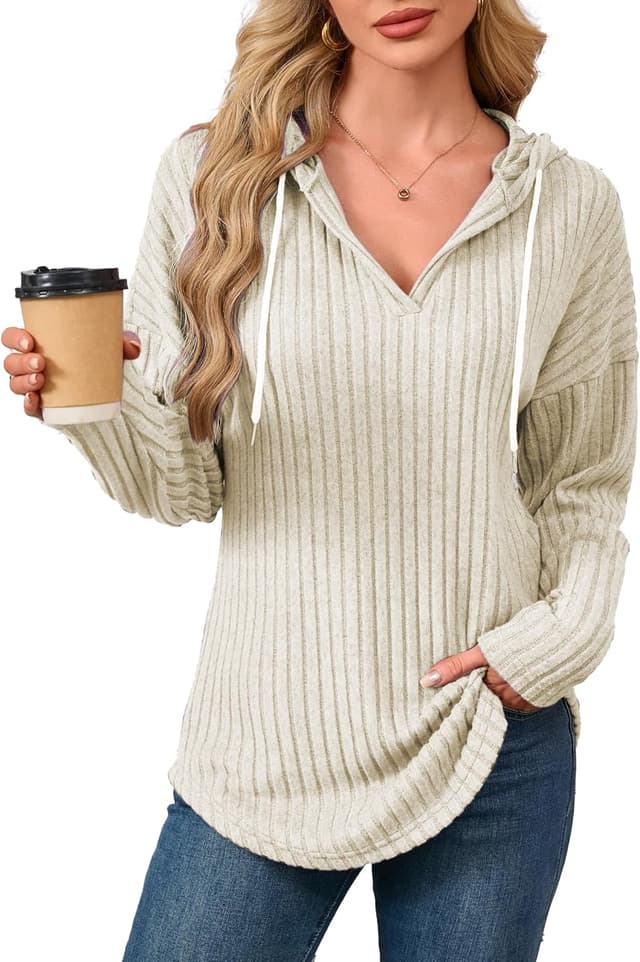 Thumbnail 6 de Famulily Lightweight V-Neck Hooded Jumper for Women – Soft, Breathable Layering Hoodie