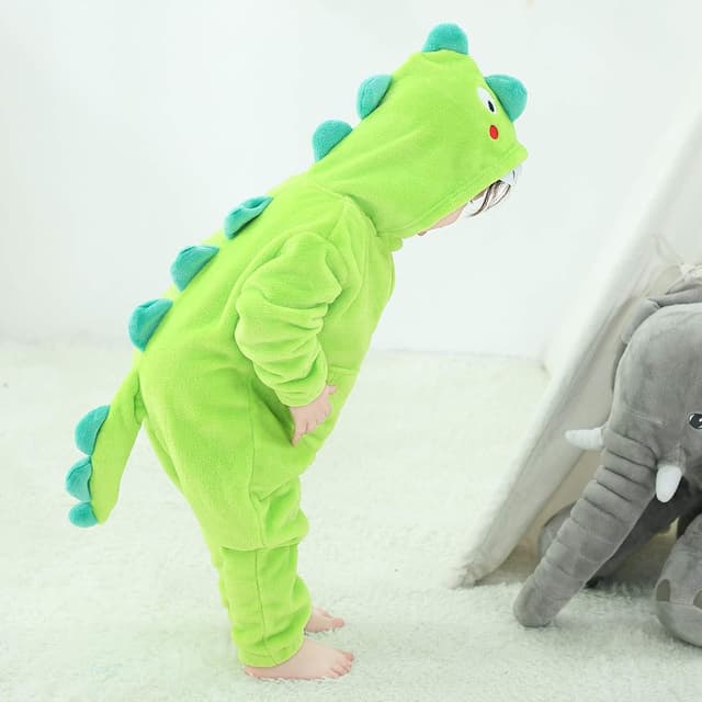 Detalle 2 de Déguisement dinosaure enfant LOLANTA en flanelle à capuche, combinaison à fermeture éclair