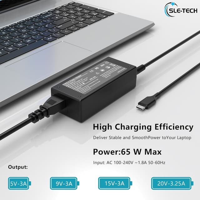 Detalle de SLE-TECH 65W USB-C Laptop Charger (Type-C) for HP Chromebook and Compatible Laptops/2-in-1s